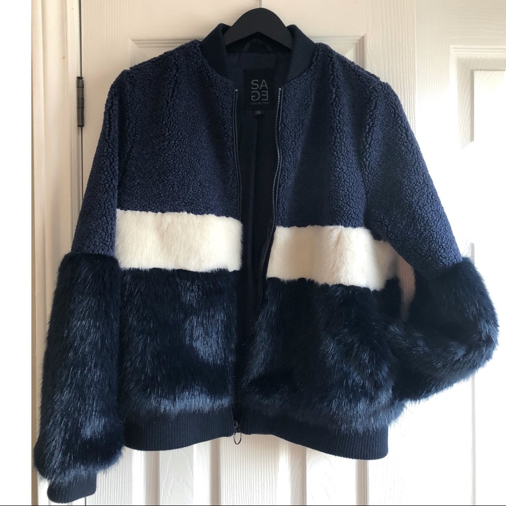 Faux Fur Sleeve Bomber Jacket